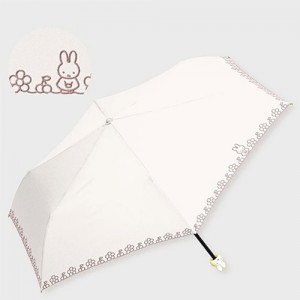 일본 미피 토끼 캐릭터 페이스 핸들 접이 휴대용 여름 우양산 50cm (자수 꽃과 체리)